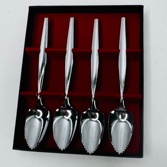 Set of 4 Vintage Citra Stainless Steel Orange / Grapefruit Spoons, Japan, 5" - Picture 2 of 5